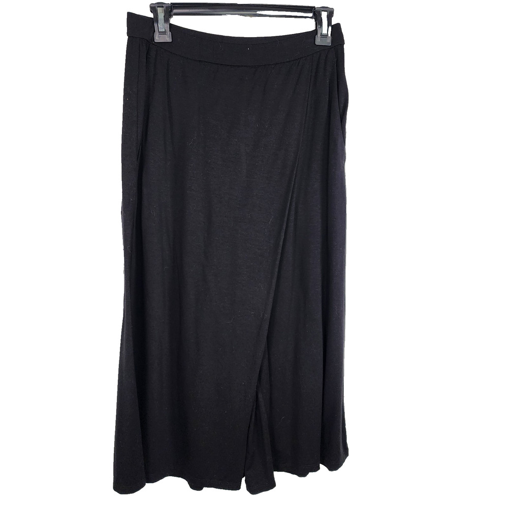 Eileen Fisher Women Fine Jersey Wrap Front Cropped Pant Black Wide Crossover XS